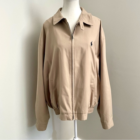 Vintage Polo Ralph Lauren 90's Harrington Khaki Bomber Jacket Preppy Size XL - Picture 1 of 8